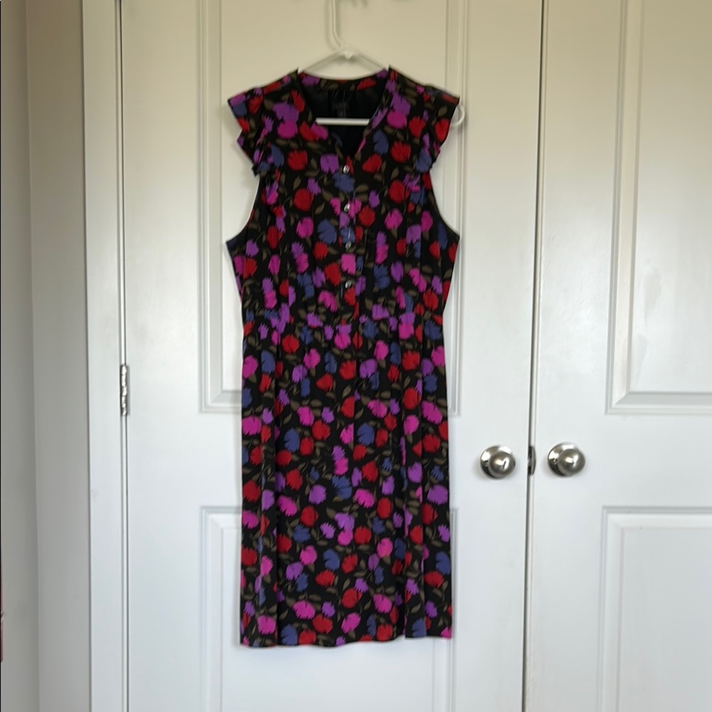J. Crew Floral Midi Dress - Black, Red, Purple